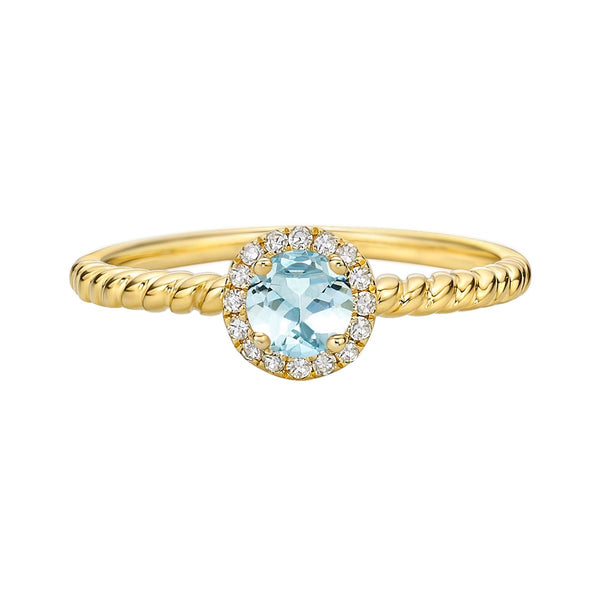 10K Yellow Gold Rope Aquamarine ring with Diamond Halo - 4.5
