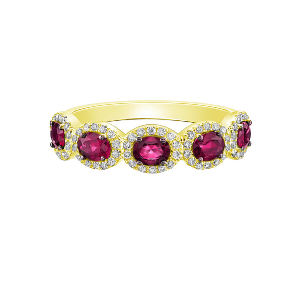 14K Gold Ruby ring with diamond halo