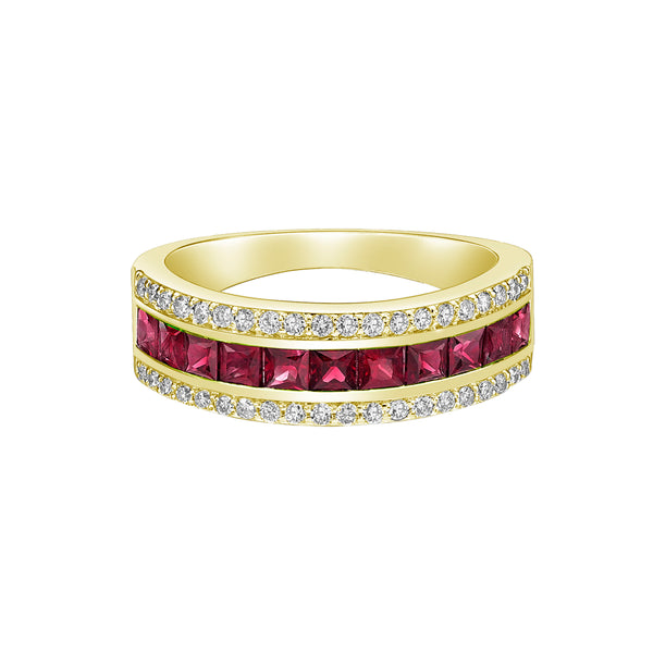 14K Yellow Gold Ruby ring with diamonds - 4.5