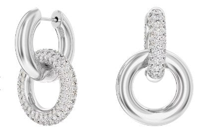 Swarovski Dextera hoop earrings, Interlocking loop, White, Rhodium plated 5671807