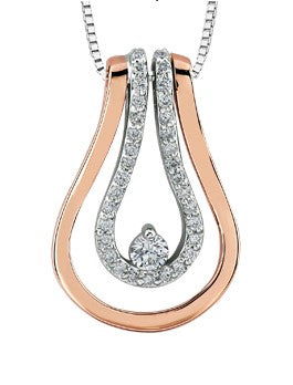 10K Two Tone Rose and White Gold 0.20cttw Diamond Pendant, 18"