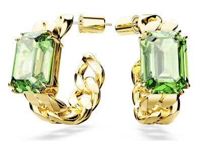 Swarovski Millenia hoop earrings, Octagon cut, Green, Gold-tone plated 5671253