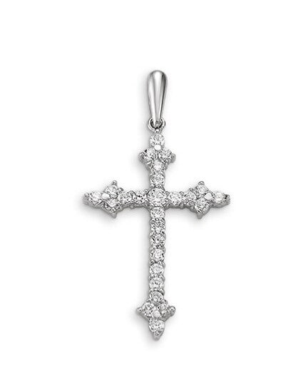 10K White Gold Cross Charm with Cubic Zirconia