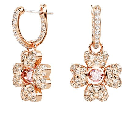 Rose gold plated dangle earrings with MOP clover flower motifs 