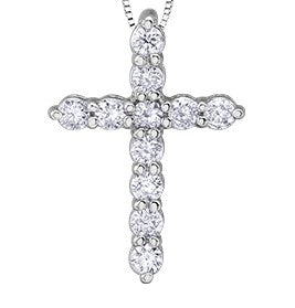 10K White Gold 0.50 cttw Diamond Cross Pendant, 18"