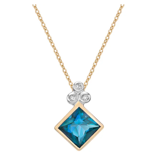 10K Yellow Gold London Blue Topaz and Diamond Necklace - 18 Inches