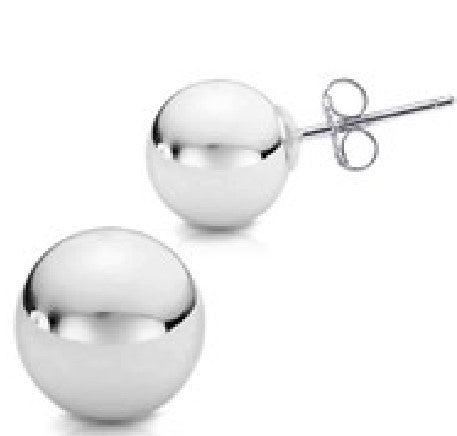 TRACKING - 925 Sterling Silver Ball Stud Earrings- Various Sizes