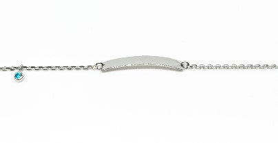 Engravable 925 Sterling Silver Bar Baby Bracelet with Blue Cubic Zirconia adjustable rolo link 6.5&quot;