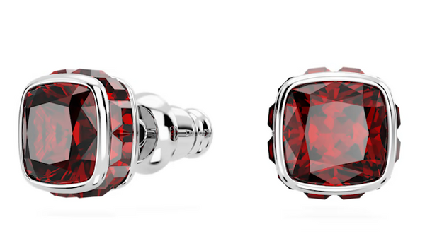 Swarovski - Birthstone stud earrings, Square cut, January, Red, Rhodium plated - 5660798