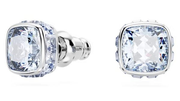Swarovski Birthstone stud earrings, Square cut, March, Blue, Rhodium plated - 5660800