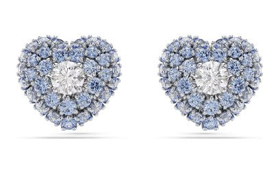 Swarovski Hyperbola stud earrings, Heart, Blue, Rhodium plated - 5683576
