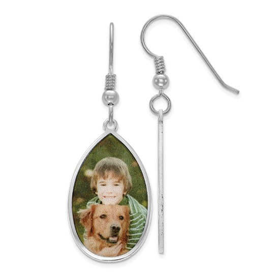 Sterling Silver/Rhodium-plated Teardrop Picture Jewelry Earrings - MADE TO ORDER