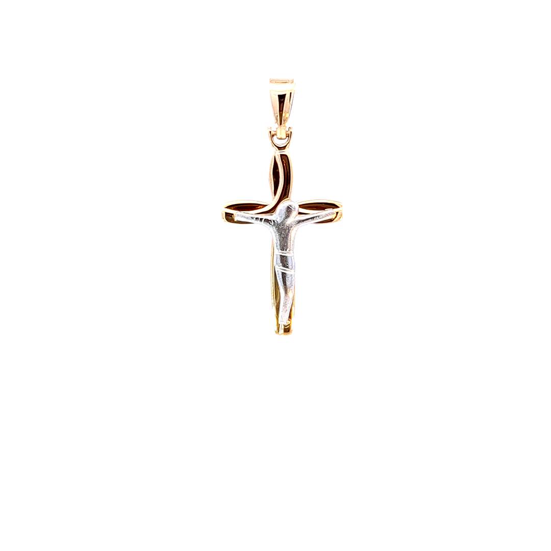 10K Two Toned Yellow and White Gold Crucifix -  38mm x 18mm