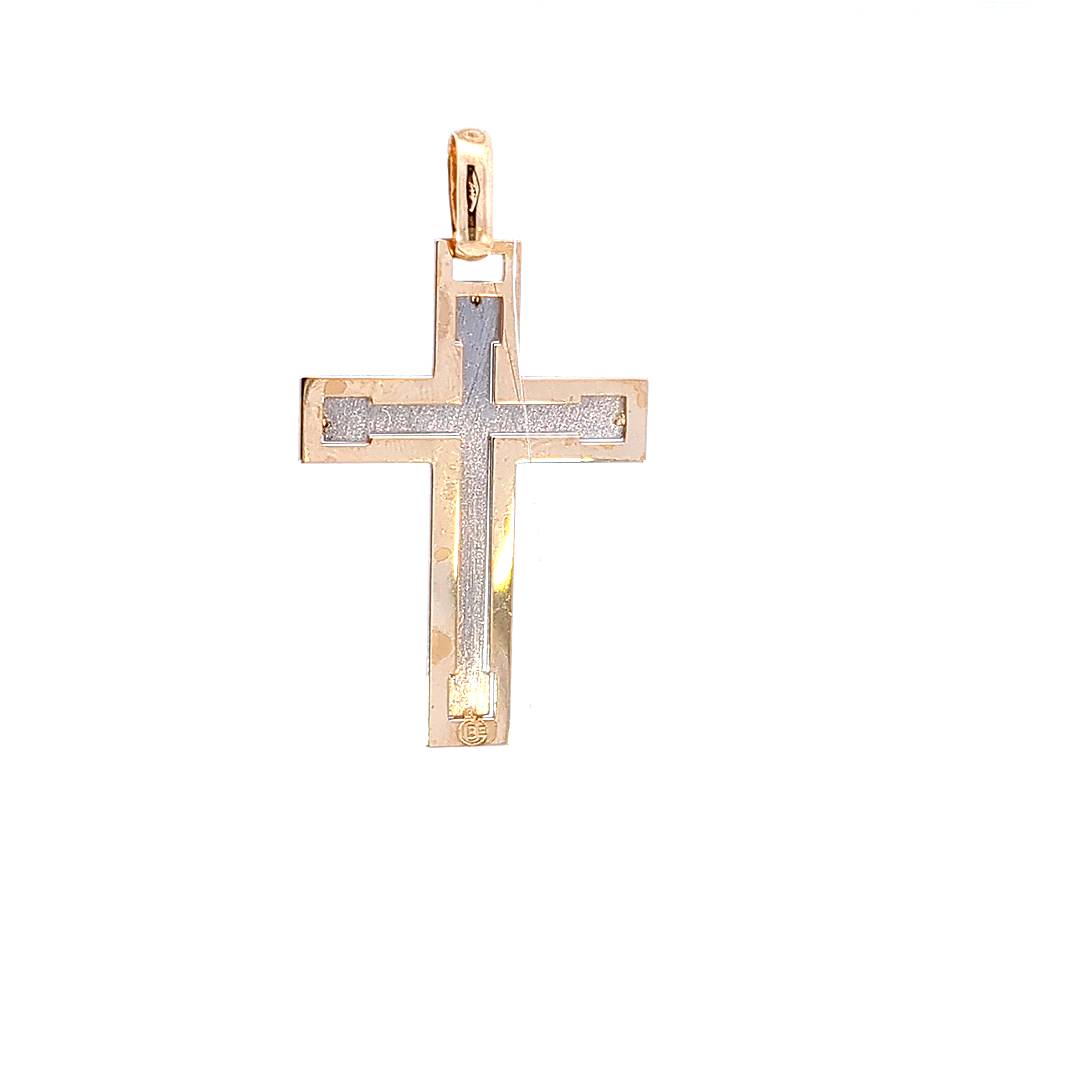 10K 2 Tone Yellow and White Gold Cross -  40mm x 23mm