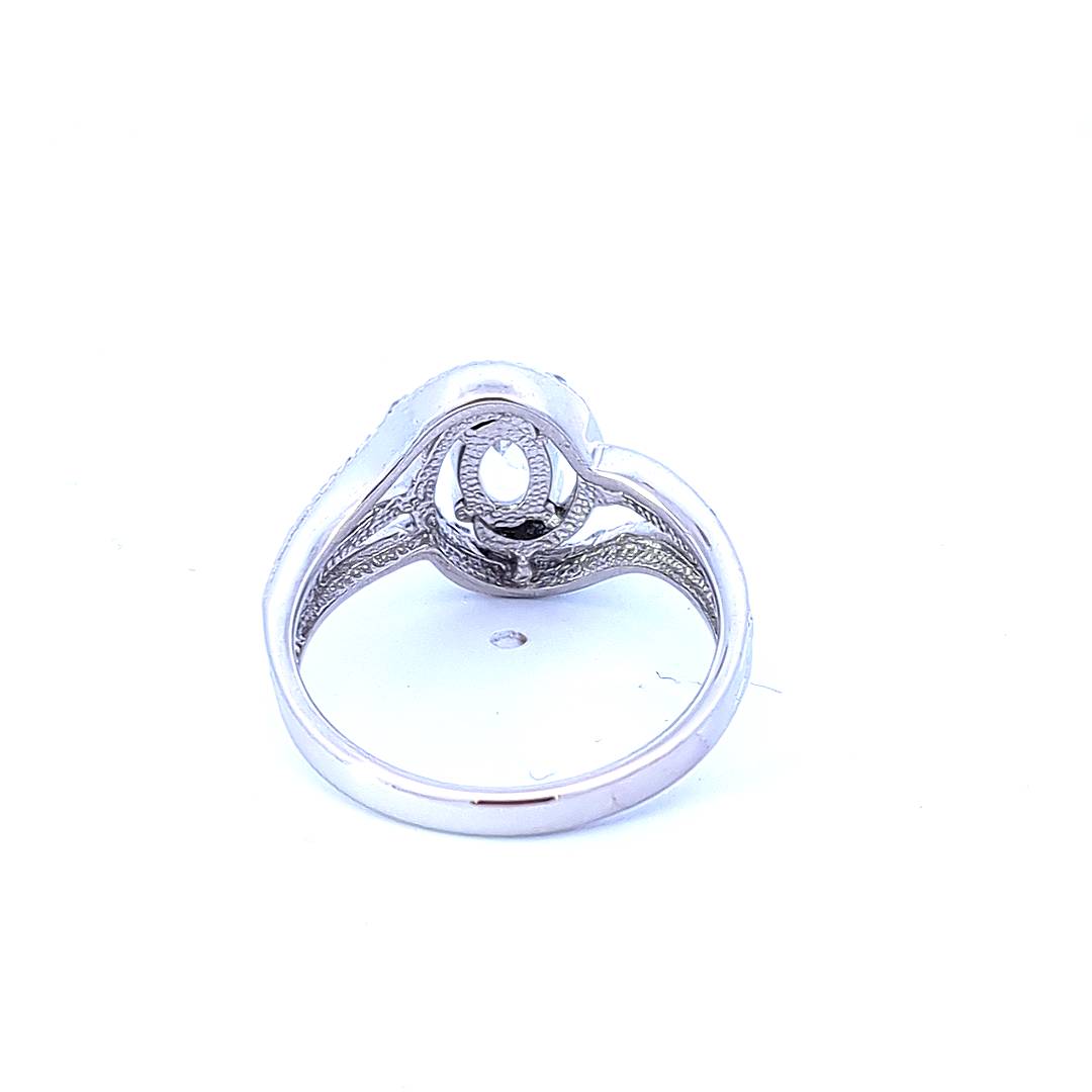 Sterling Silver White Topaz and Diamond Ring, size 6