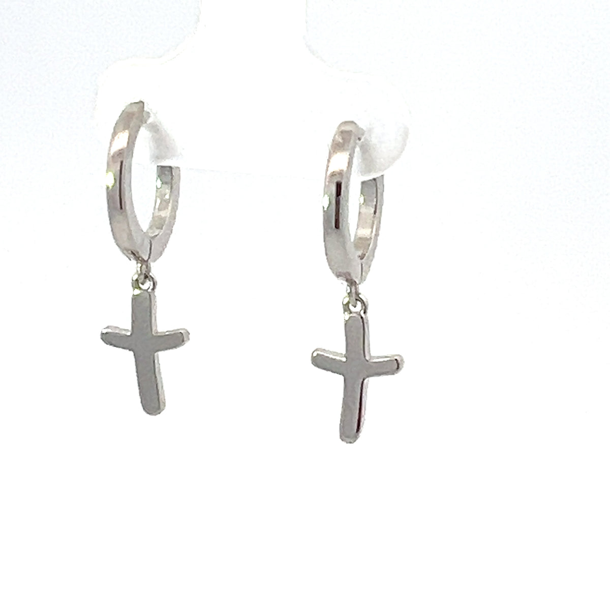 925 Silver Earrings Cubic Zirconia Huggies with Dangling Cross