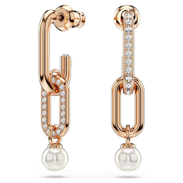 Swarovski Constella drop earrings Crystal pearl, Round cut, White, Rose gold-tone plated 5728585
