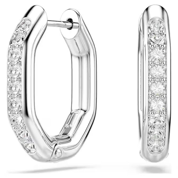 Swarovski Dextera hoop earrings, Octagon shape, Round cut, Small, White, Rhodium plated 5724585