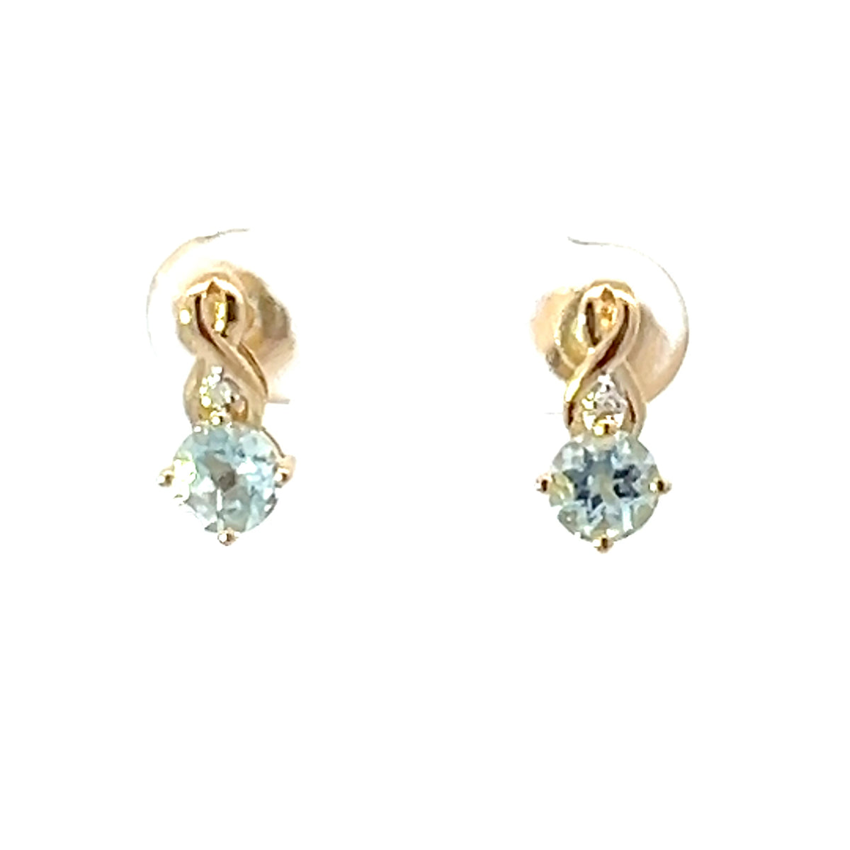 10K Yellow Gold Diamond and Aquamarine Earrings
