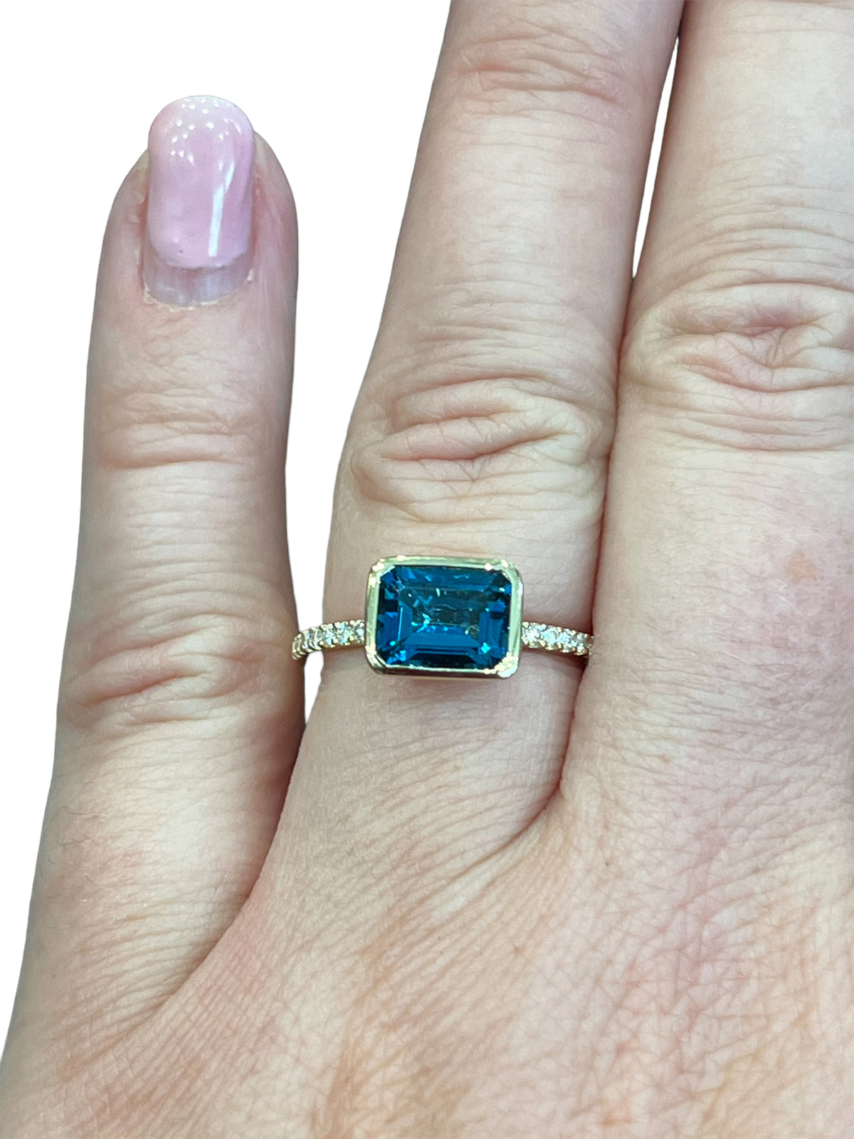 14K Yellow Gold  1.28cttw Blue Topaz and 0.14cttw Diamond Ring - Size 6