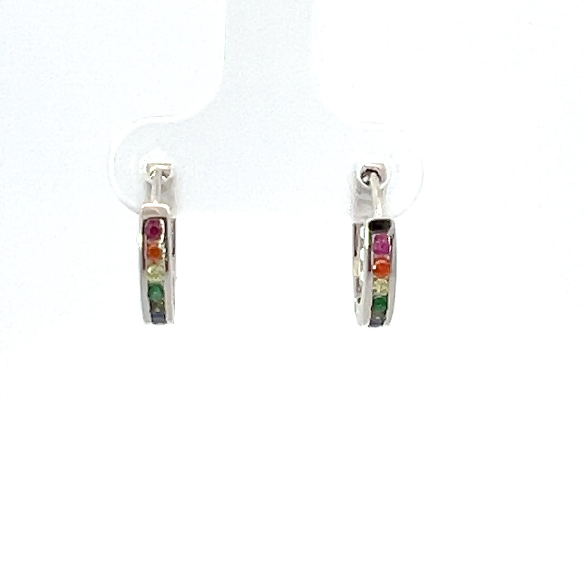 925 Silver Earrings Rainbow Coloured Cubic Zirconia Huggies