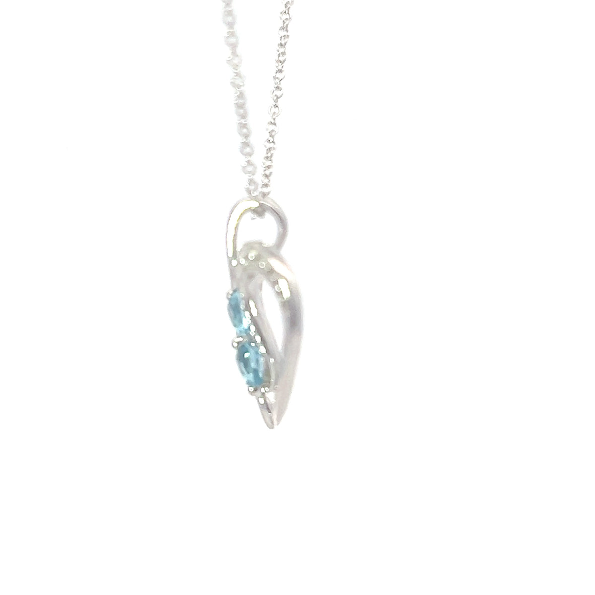 10K White Gold Swiss Blue Topaz and Diamond Heart Necklace - 18 Inches
