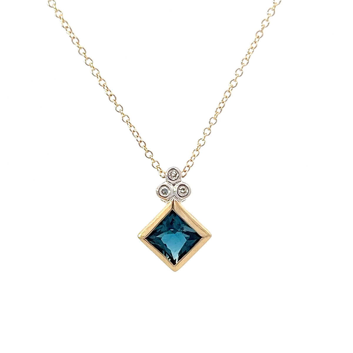 10K Yellow Gold London Blue Topaz and Diamond Necklace - 18 Inches