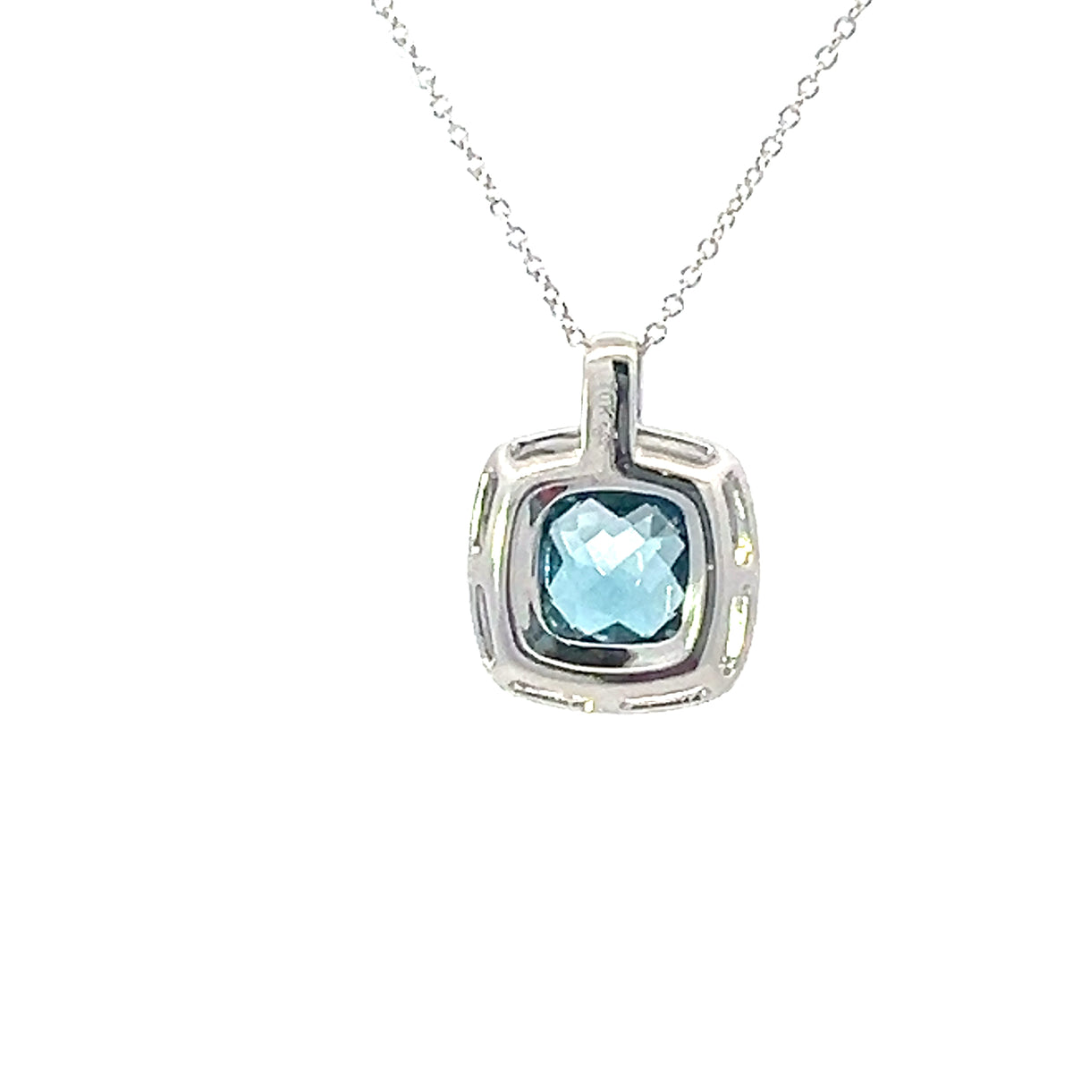 10K White Gold London Blue Topaz, Diamond and White Enamel Necklace - 18 Inches