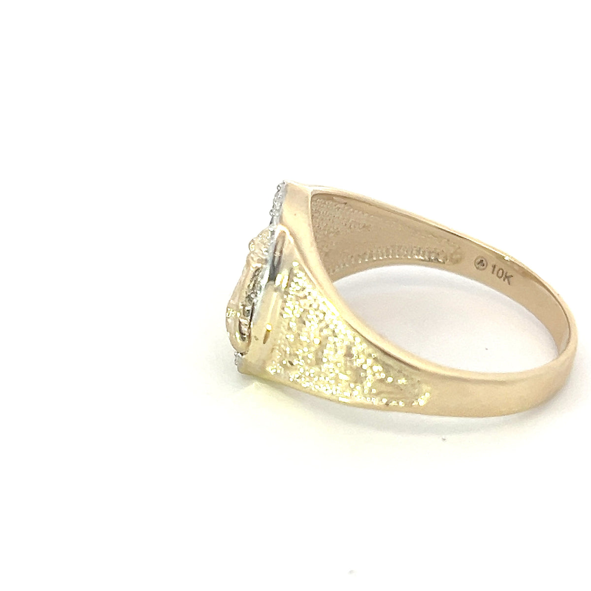 10K Yellow Gold 0.10cttw Diamond Horseshoe Gents Ring, size 10