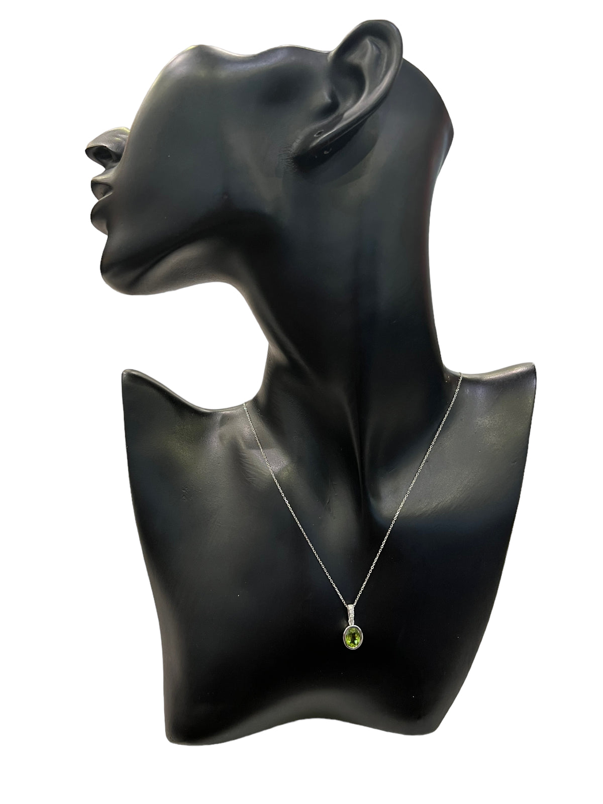 14K White Gold 1.35cttw Peridot and 0.06cttw Diamond Necklace - 18 Inches