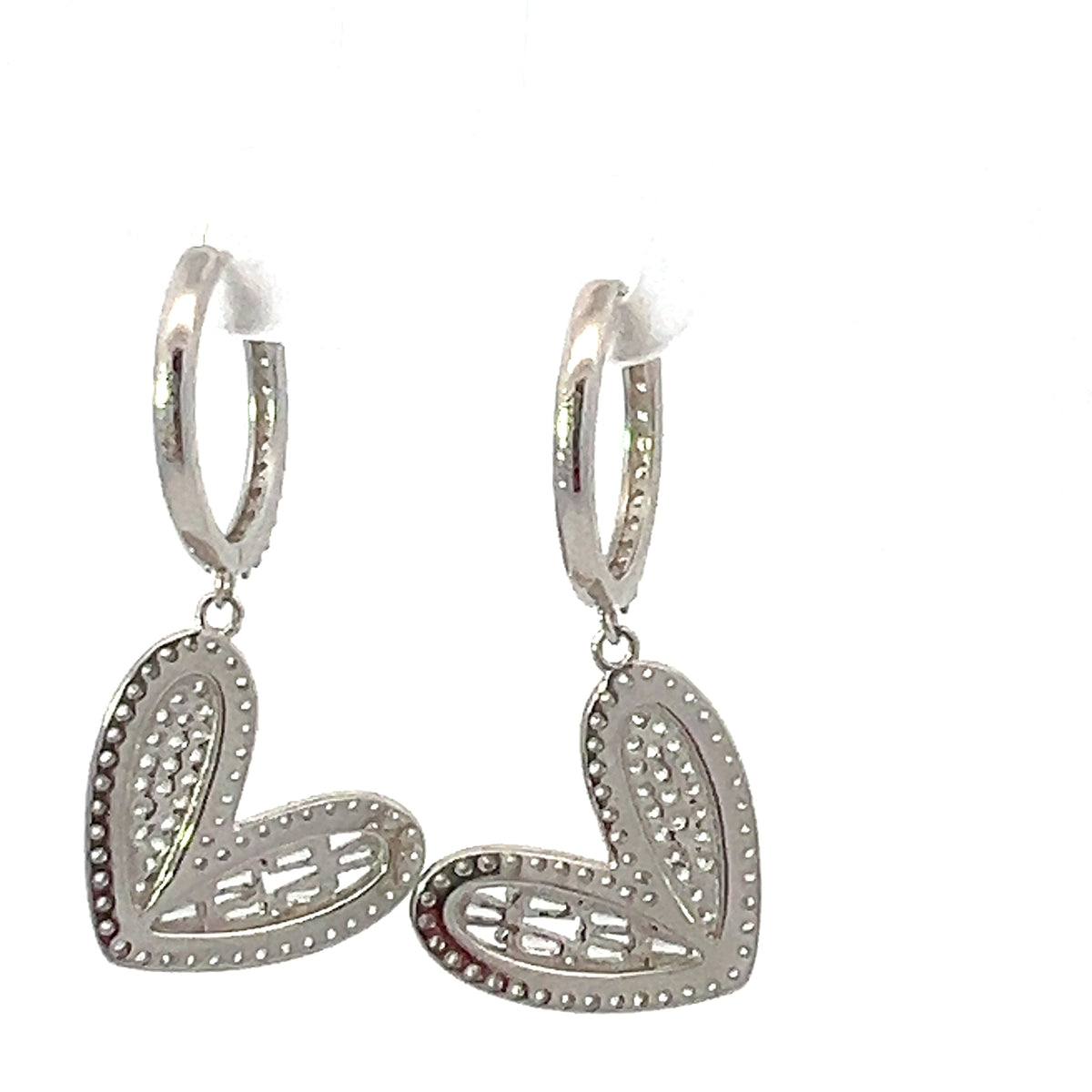 925 Sterling Silver Cubic Zirconia Huggies with Dangling Heart
