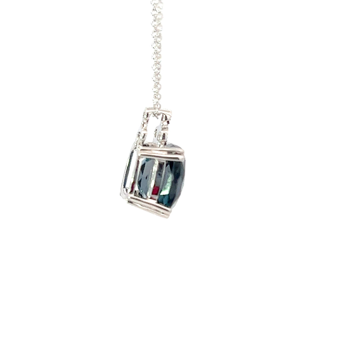 10K White Gold 8mm Checkerboard Cut Cushion London Blue Topaz and 0.03cttw Diamond Necklace - 18 Inches