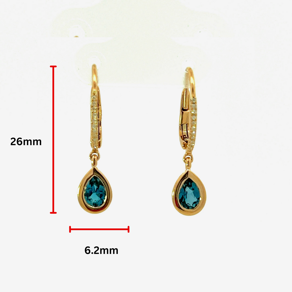 14K Rose Gold Blue Topaz and Diamond Dangle Earrings
