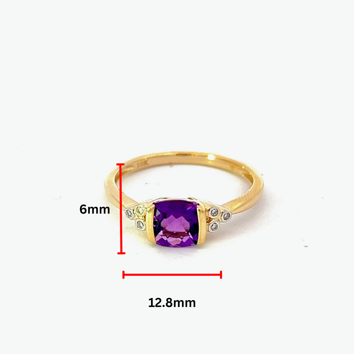 10K Yellow Gold Amethyst and Diamond Ring, size 6