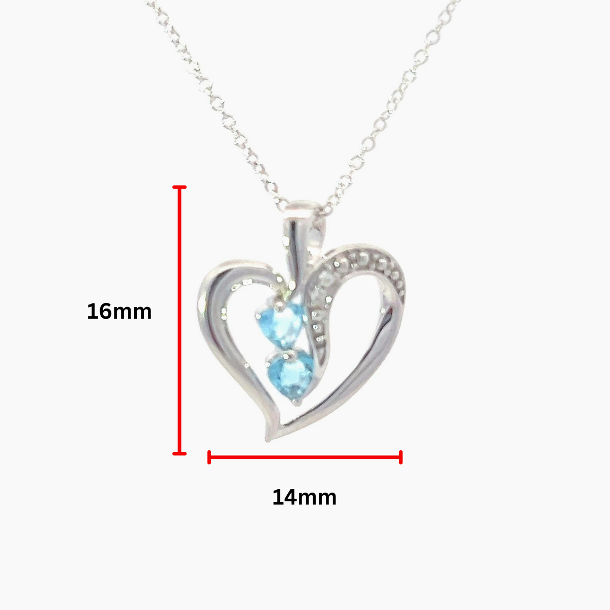 10K White Gold Swiss Blue Topaz and Diamond Heart Necklace - 18 Inches