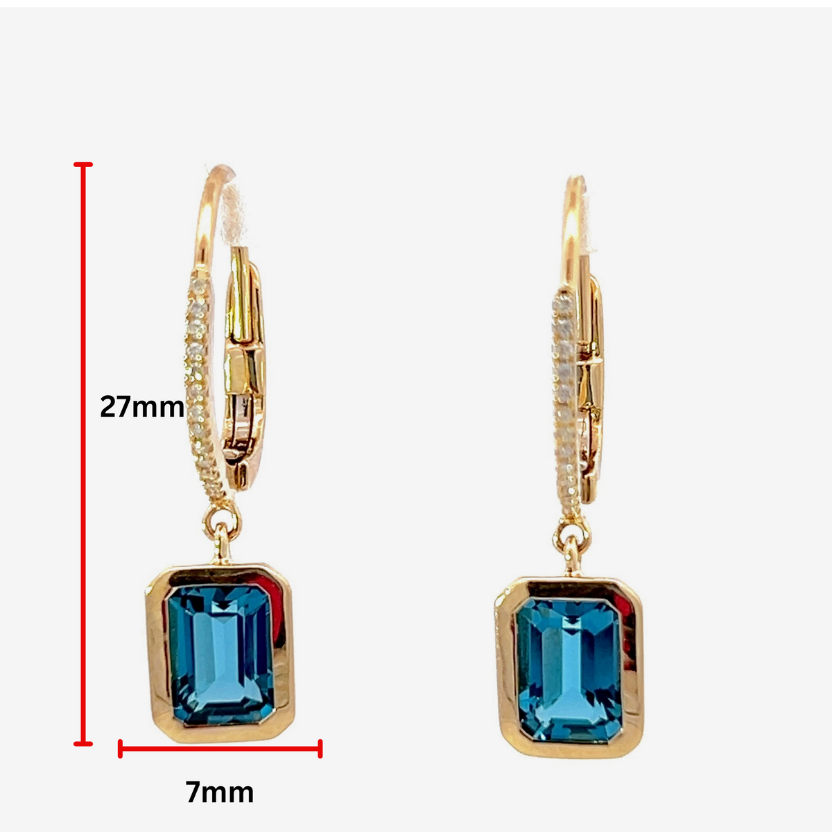 14K Yellow Gold Blue Topaz and Diamond Dangle Earrings