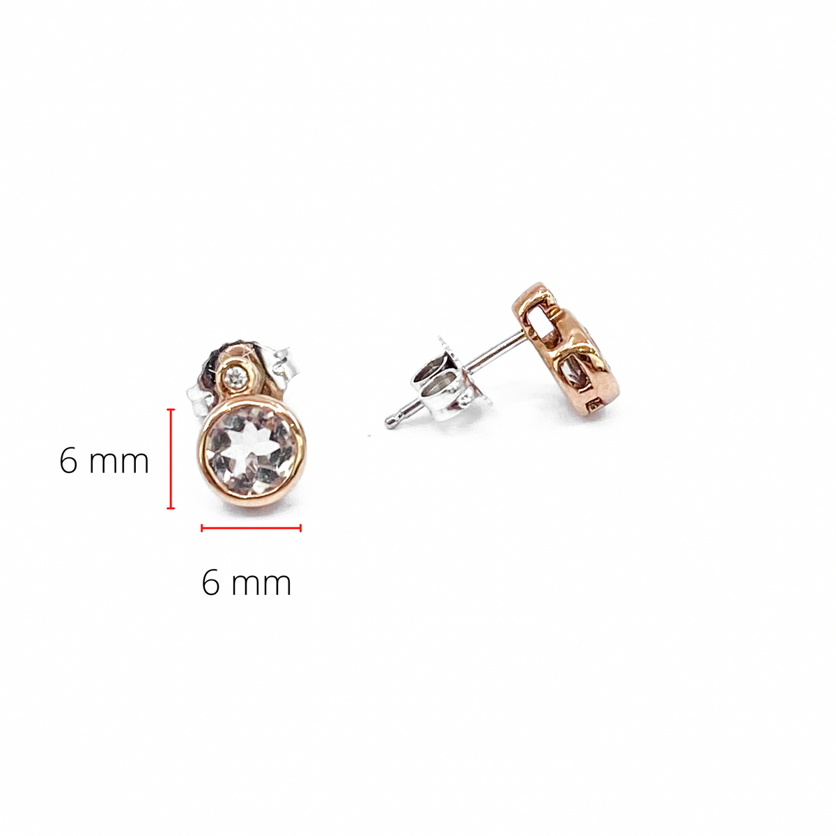 10K White and Rose Gold 0.96cttw Genuine Morganite &amp; 0.02cttw Diamond Stud Earrings