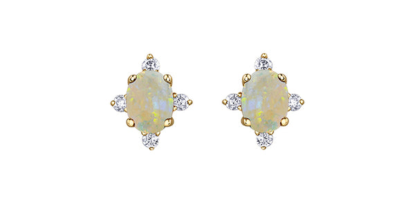 10K Yellow Gold Opal and Diamond Earrings
