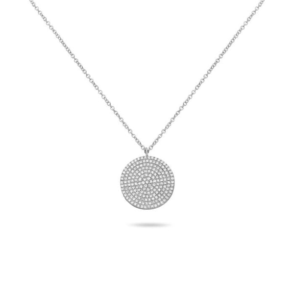 14K White Gold Diamond Pave Circle Necklace, 18"