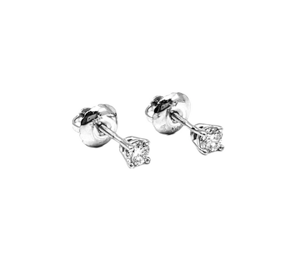 14K White Gold 0.10cttw Lab Grown Diamond Solitaire Earrings with Screw Back