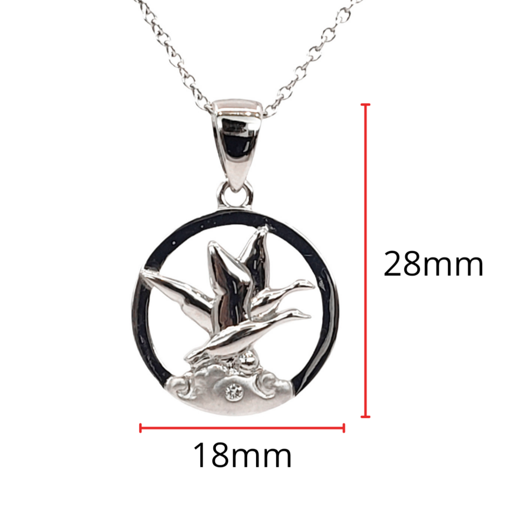 925 Sterling Silver 0.015cttw Canadian Diamond Snow Geese Pendant