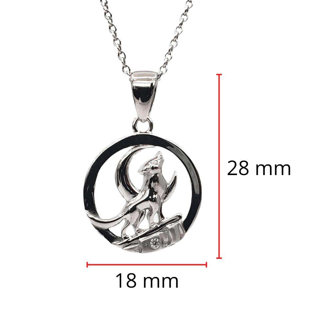 925 Sterling Silver 0.015cttw Canadian Diamond Howling Wolf Pendant