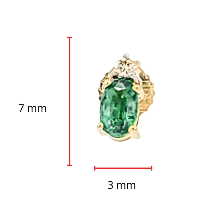 10K Yellow Gold  Oval Cut Emerald and Diamond Stud Earrings