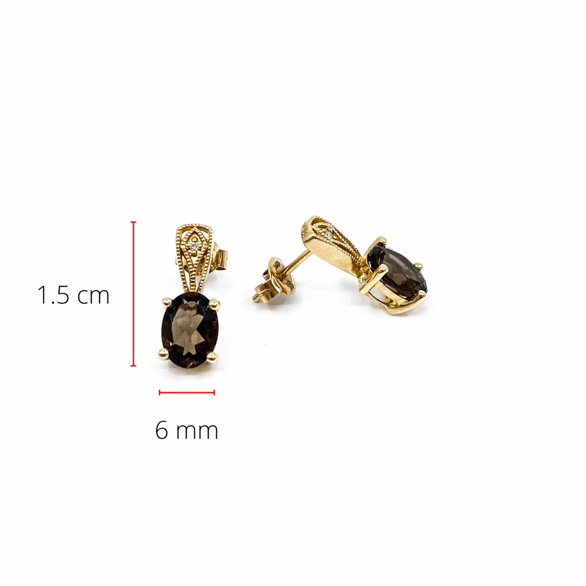 10K Yellow Gold 2.50cttw Smokey Quartz and 0.01cttw Diamond Earrings