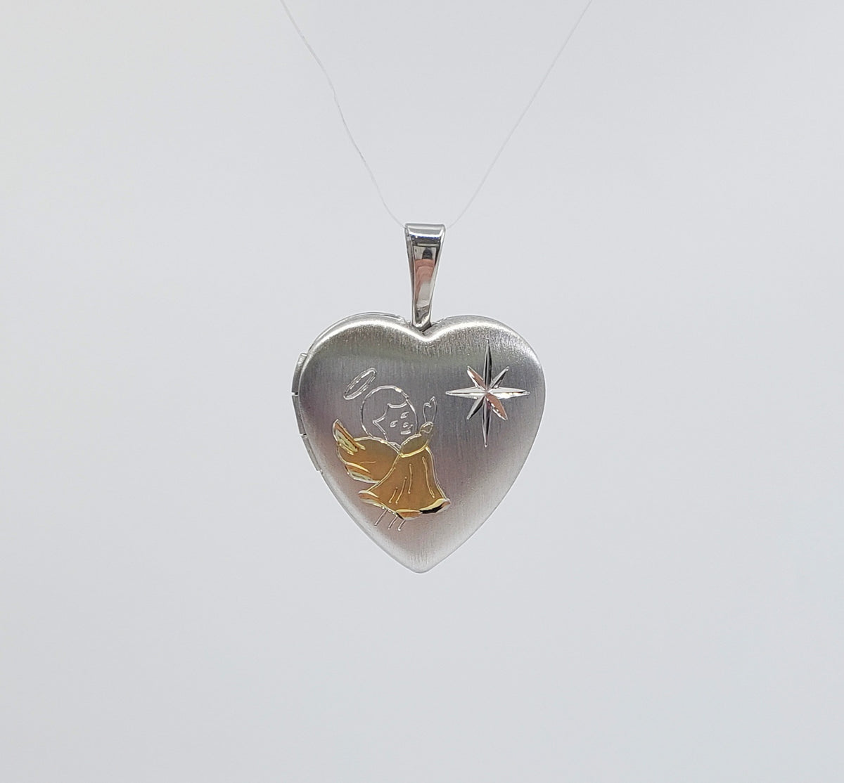 925 Sterling Silver with Angel Etched in Gold Plating Locket - 16mm x 17mm