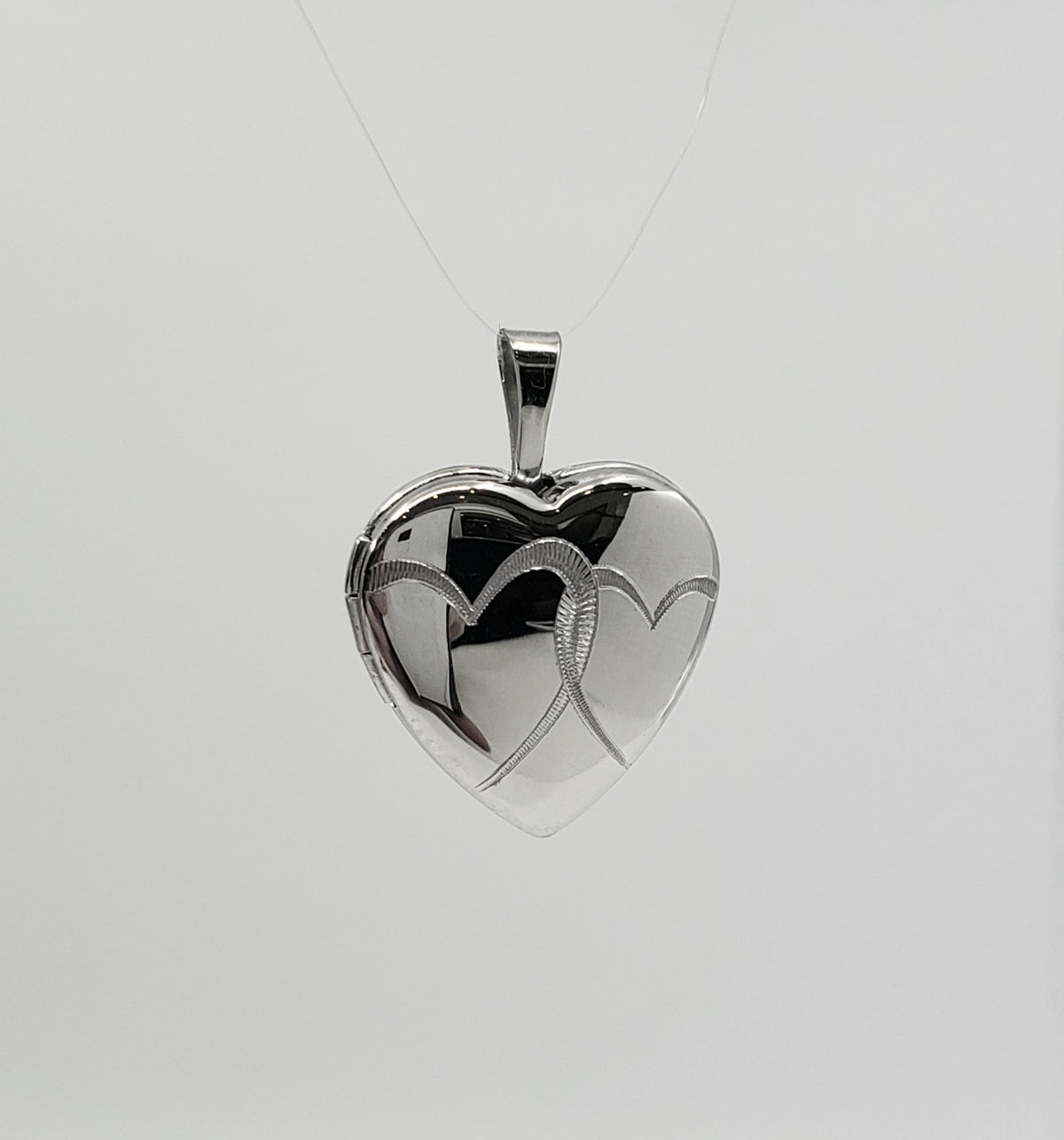 925 Sterling Silver Polished Double Heart Etched Heart Shaped Locket - 16mm x 17mm
