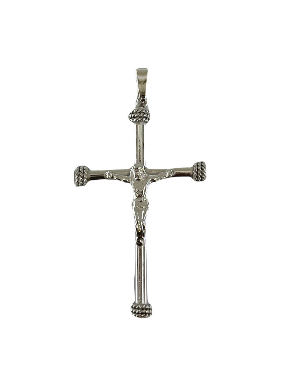 925 Sterling Silver Rhodium Plated Crucifix  with Rope Edges - 56mm x 30mm