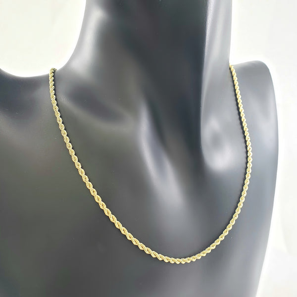 10K Yellow Gold 2.mm Hollow Rope Chain with Spring Clasp - 22
