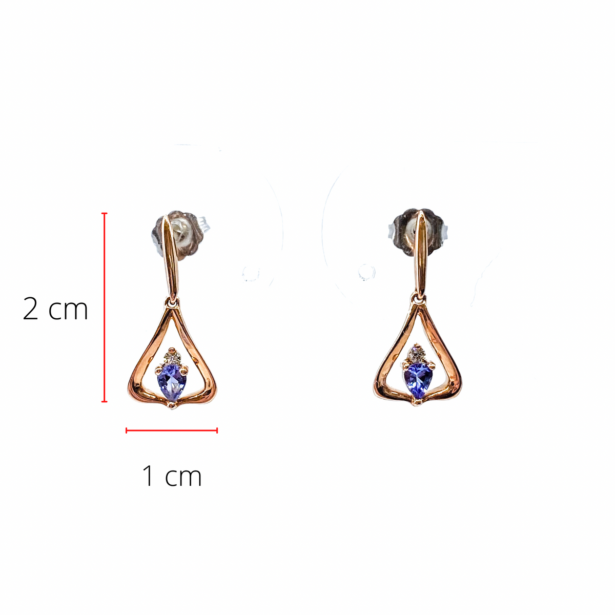 14K Rose Gold 0.32cttw Pear Cut Tanzanite &amp; 0.048cttw Diamond Stud Dangle Drop Earrings