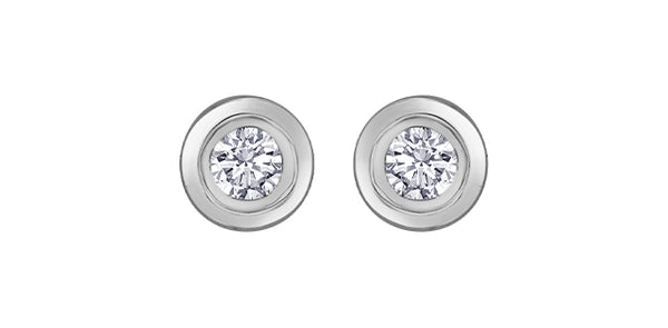 14K White  Gold 0.20cttw Canadian Diamond Bezel Set Earrings